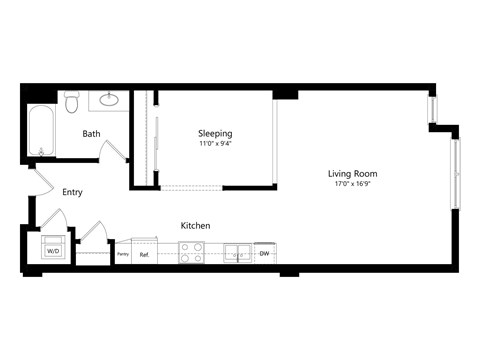 Floor plan for studio, 1 bath, 720 sqft